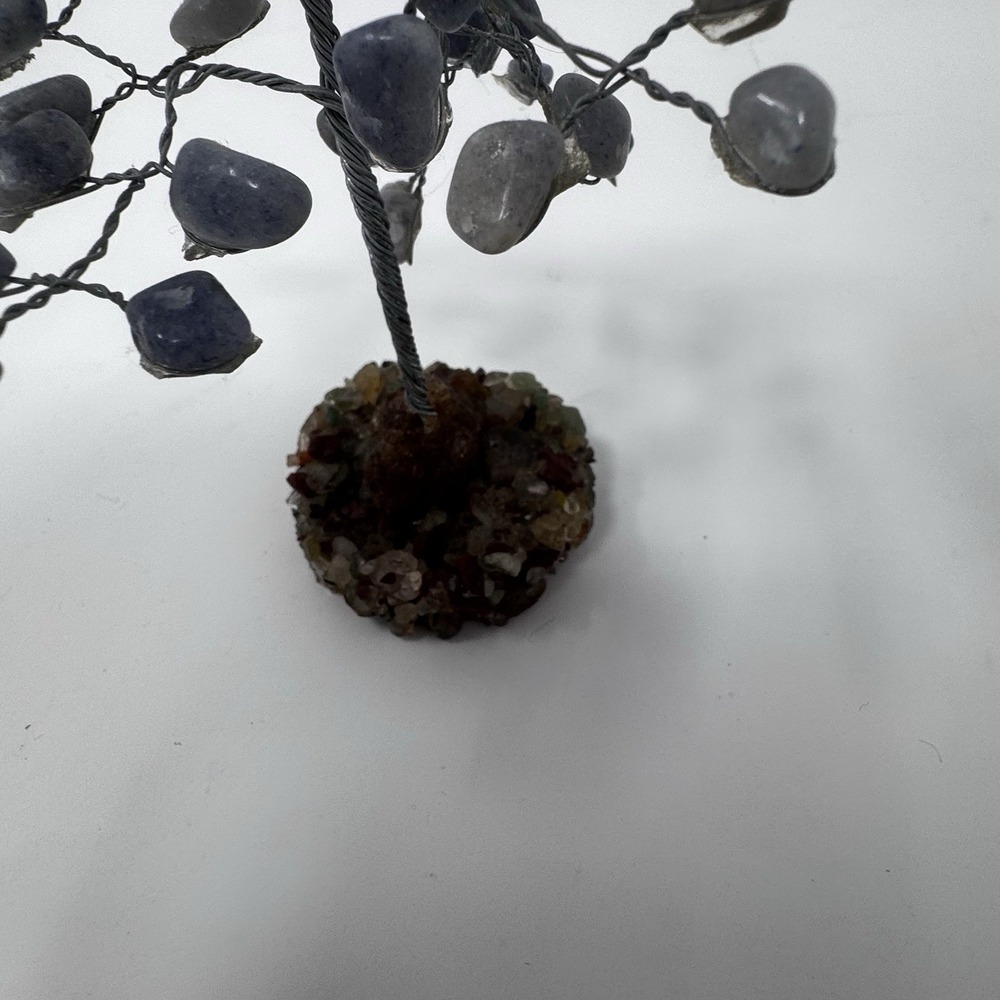 Handmade Gemstone Wire Tree Figurine with Crystal Base, Blue Gray Stone Art - Picture 3 of 3